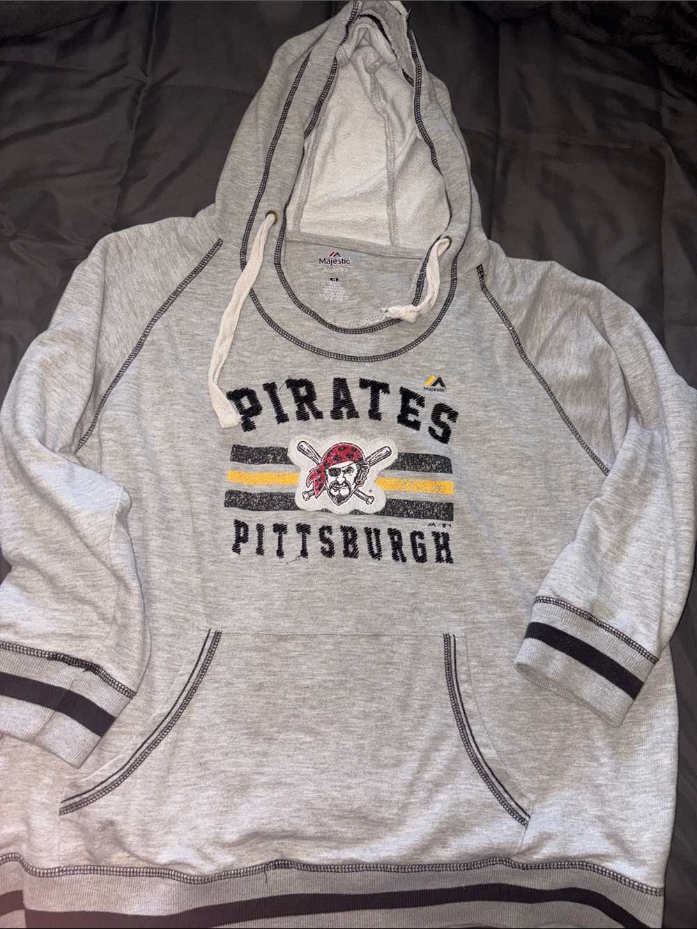 Majestic Gray Pittsburgh Pirates Zip-Up Hoodie with Yellow & Black Accents